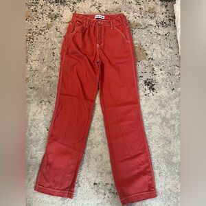 Woman Orange Red Denim Carpenter Pants size 3 / 26 S.O.N.G
Inseam 30 inches